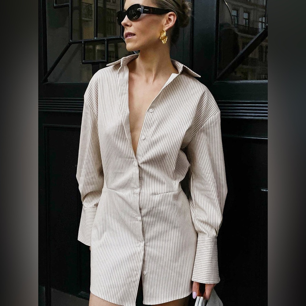 Commense Pinstripe Short Shirt Dress